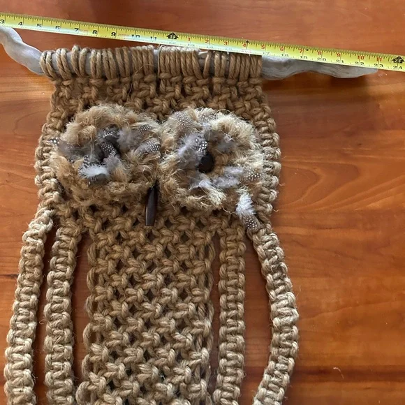 Large Vintage 70s macrame Owl with driftwood pieces - Picture 8 of 8